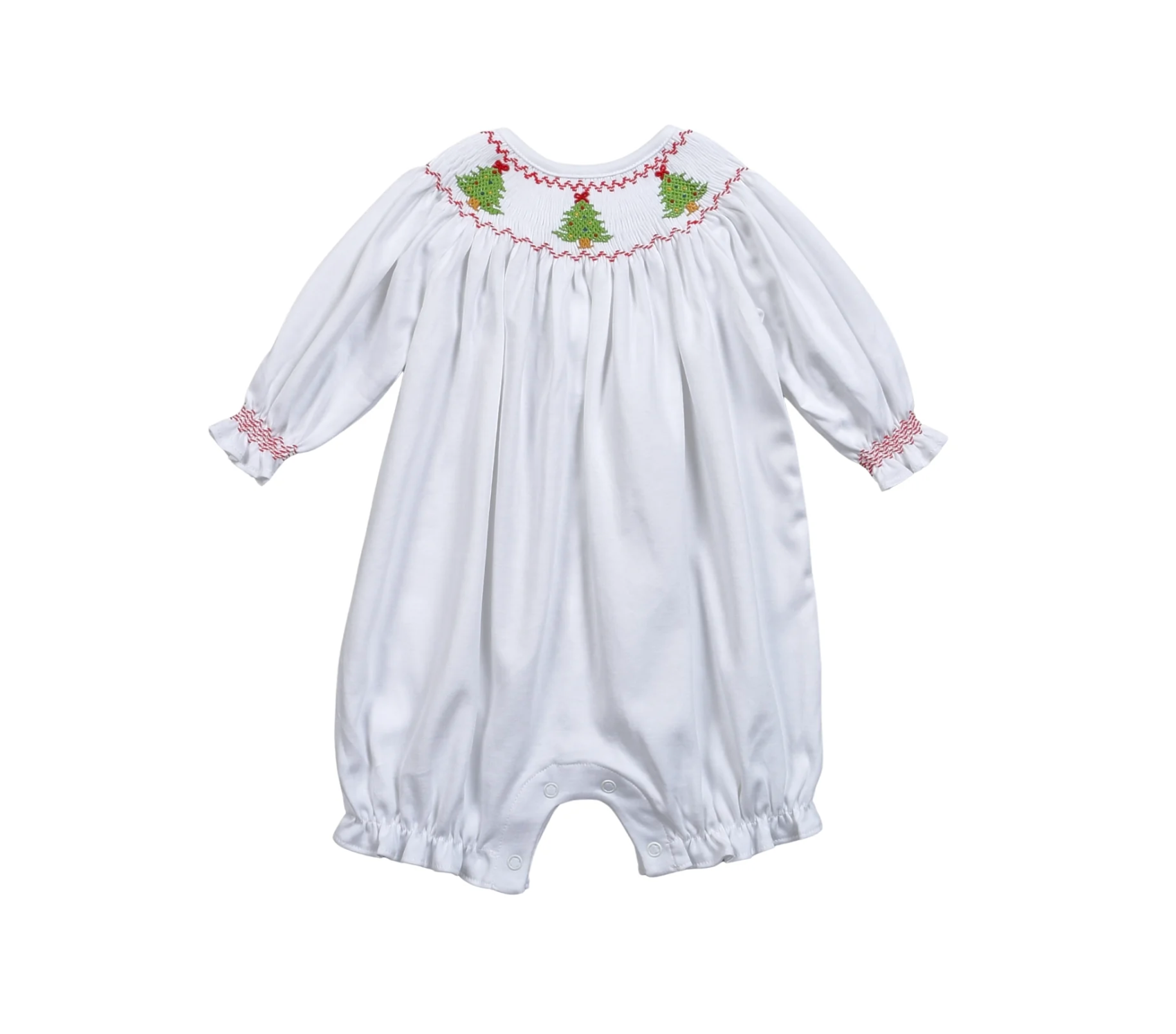 Baby Loren: Christmas Trees Hand Smocked Pima Bubble