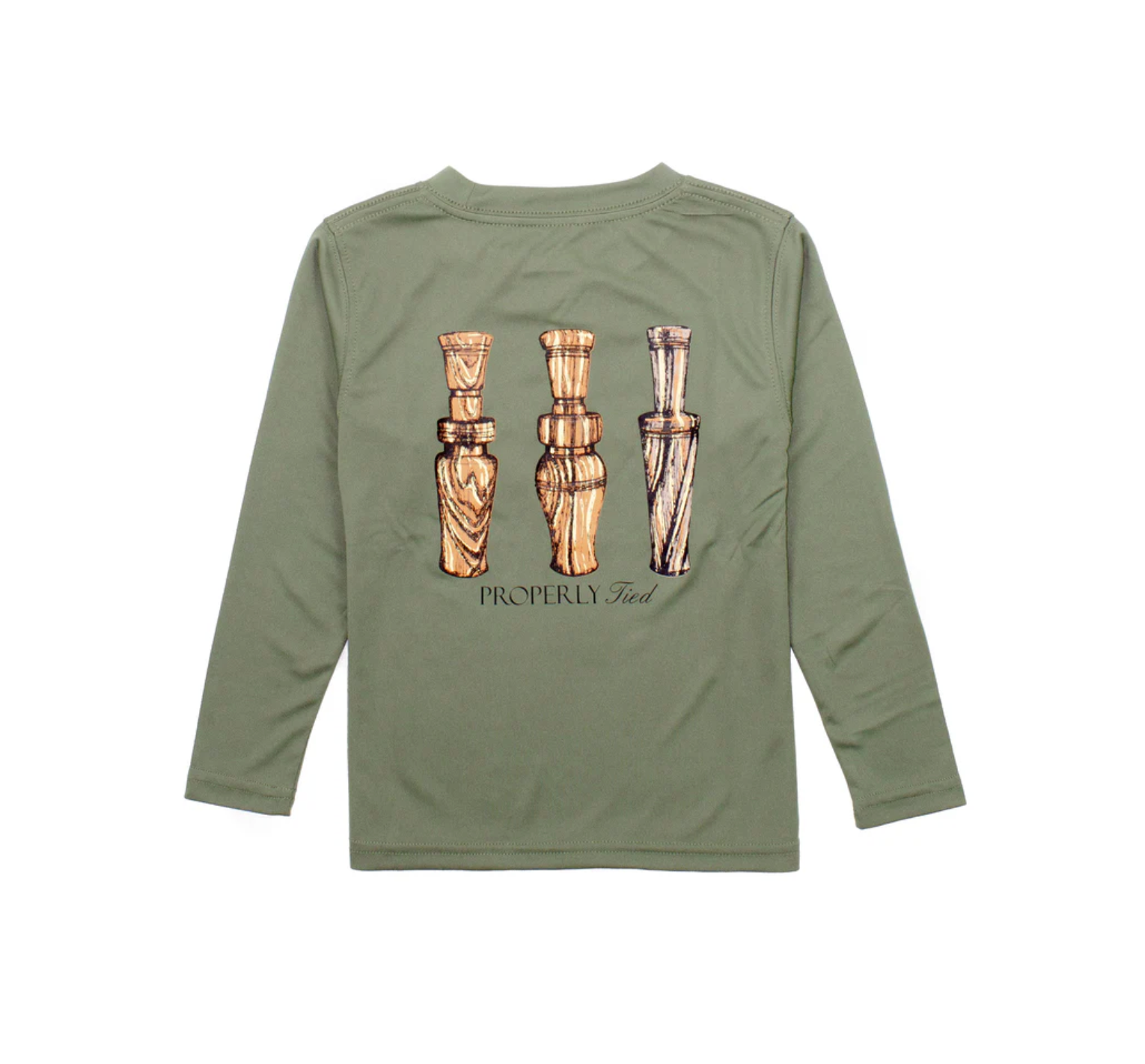 Properly Tied: Boys Performance Tee LS Duck Calls - Olive