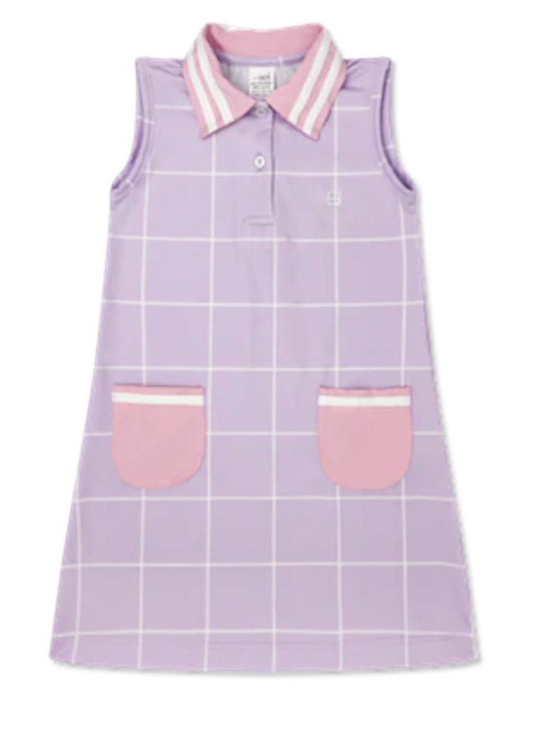 Set Athletic: Serena Dress - Petal Purple Willington Windowpane, Cotton Candy Pink