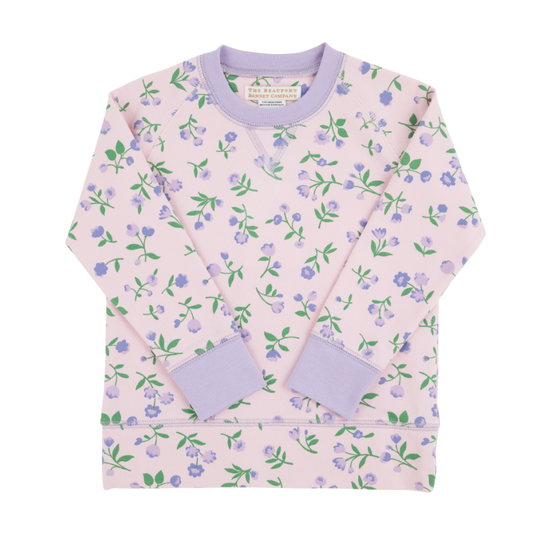 TBBC: Cassidy Comfy Crewneck Girlft -Tuxedo Park Tulips/Lauderdale Lavender