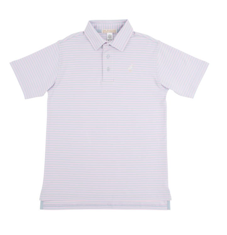 TBBC: Prim and Proper Polo Shortsleve- Pima-Buckhead Blue and Palm Beach Pink Stripe/Multicolor