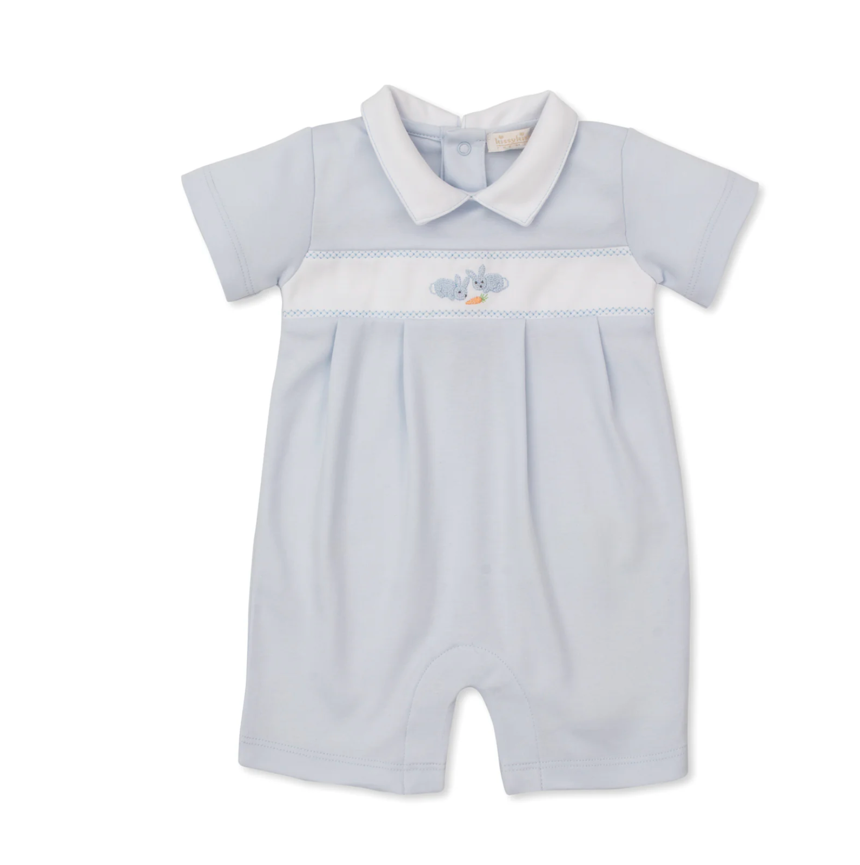 Kissy Kissy: Premier Baby Bunny Patch Blue Hand Emb. Short Playsuit