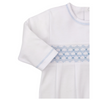 Kissy Kissy: White/Blue Hand Smocked Sack