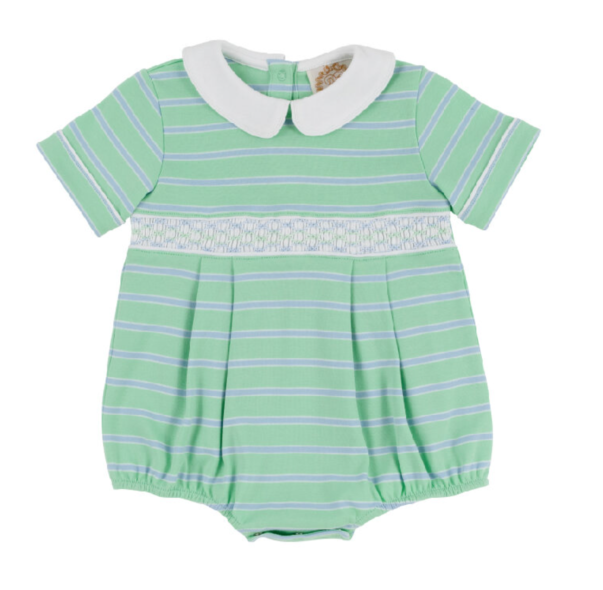 TBBC: Smocked Bradford Bubble- Pima - Grace Bay Green Beale Street Blue and Worth Ave White Stripe/Worth Ave White