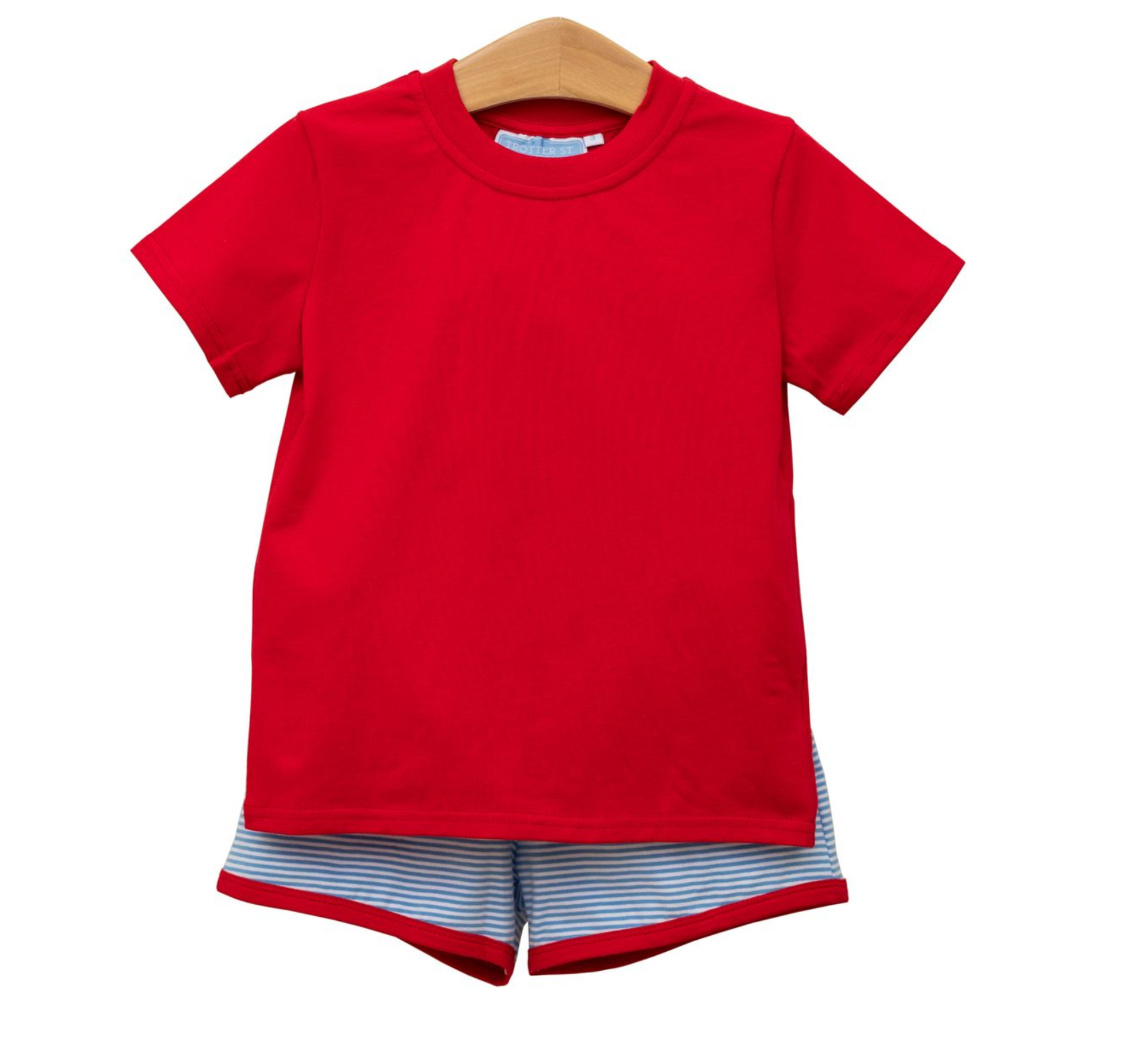 Trotter Street: Thomas Short Set - Cornflower Stripe/Red