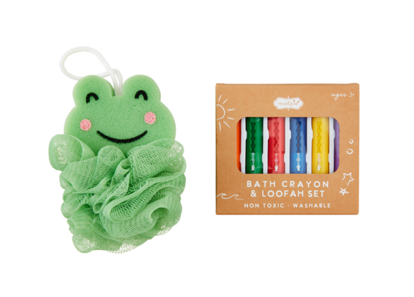 Mud Pie:  FROG LOOFAH WITH BATH CRAYONS