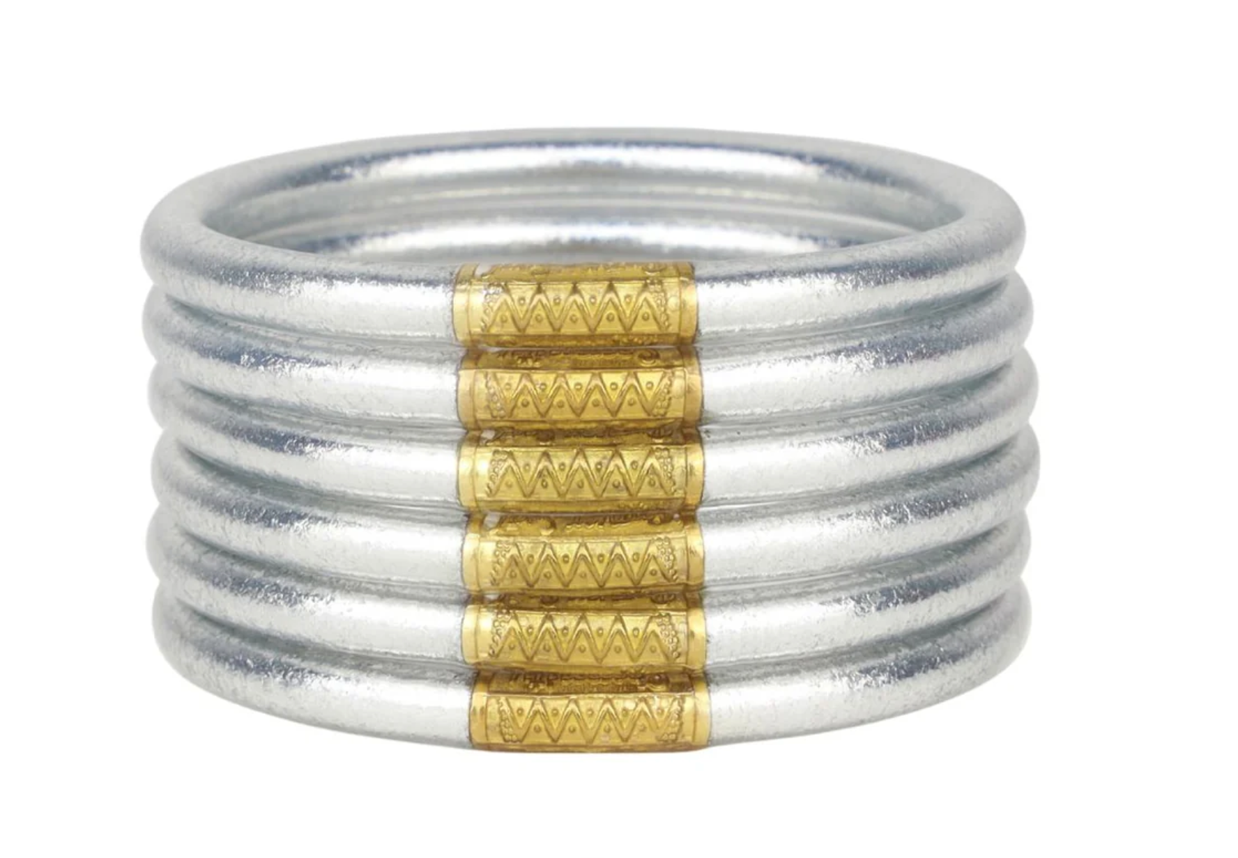 Budhagirl: Silver All Weather Bangles® (Set of 6) - Serenity Prayer
