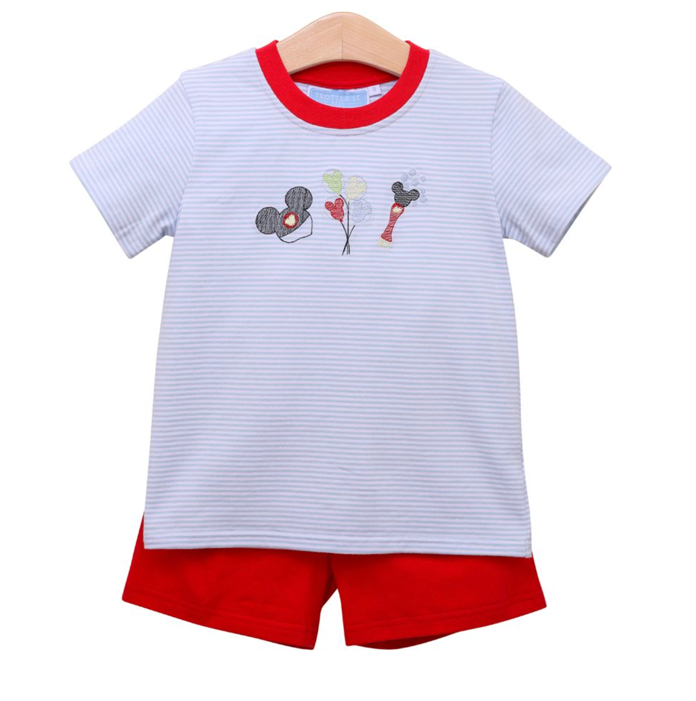 Trotter Street: Boys Blue Mouse Embroidery Shorts Set