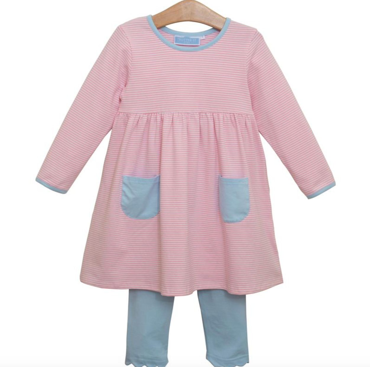 Trotter Street: Annie Pants Set - Light Pink Stripe - Light Blue