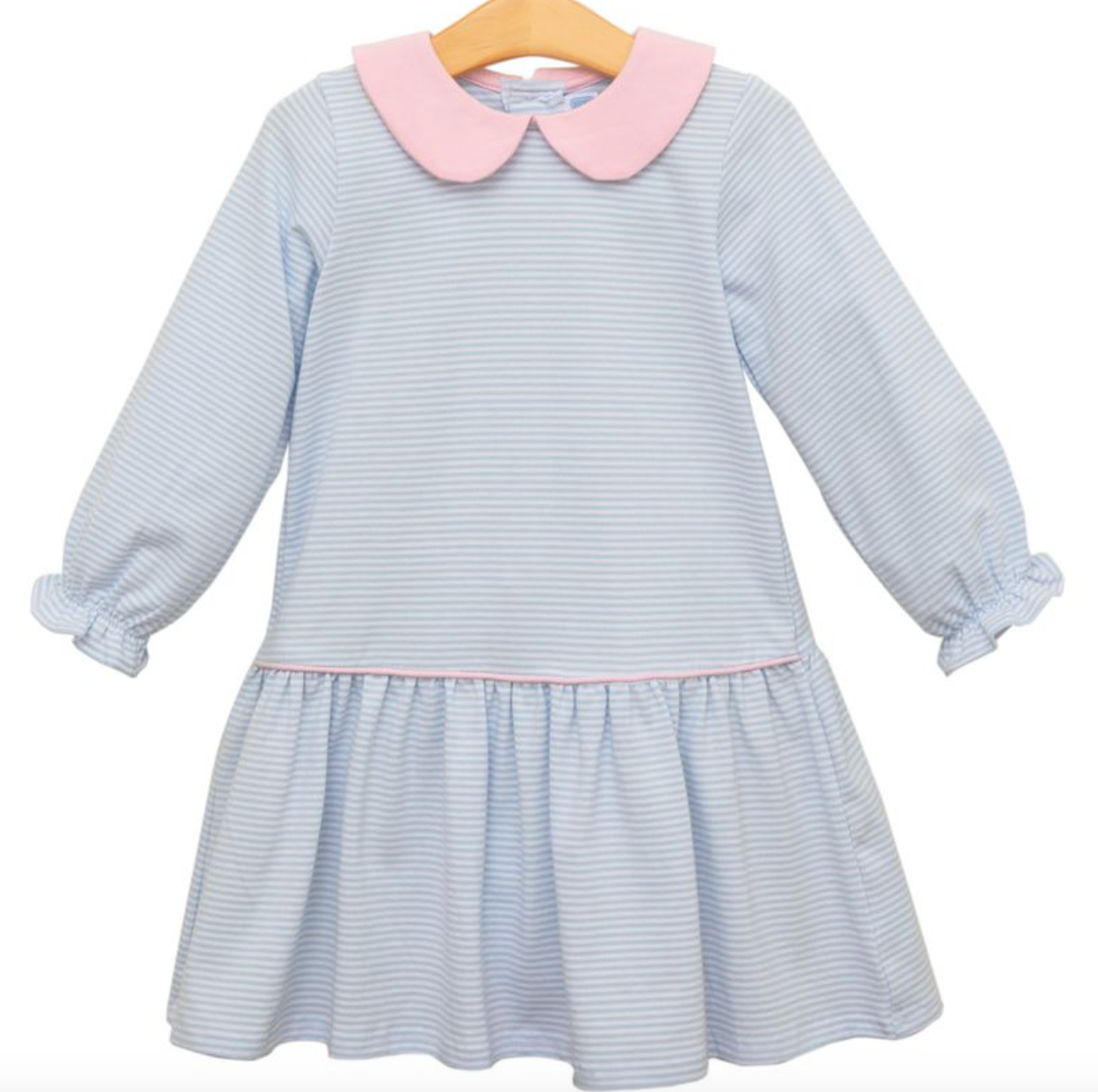 Trotter Street: Katherine Dress- Light Blue Stripe-Light Pink