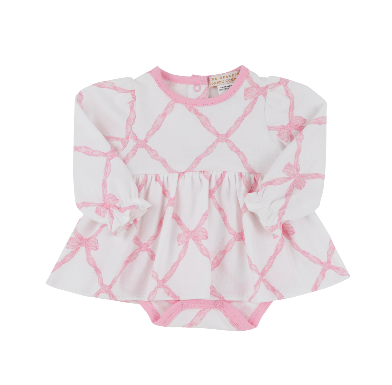 TBBC: Long sleeve Daisy Diaper Cover Dress - Belle Meade Bow/Pier Party Pink
