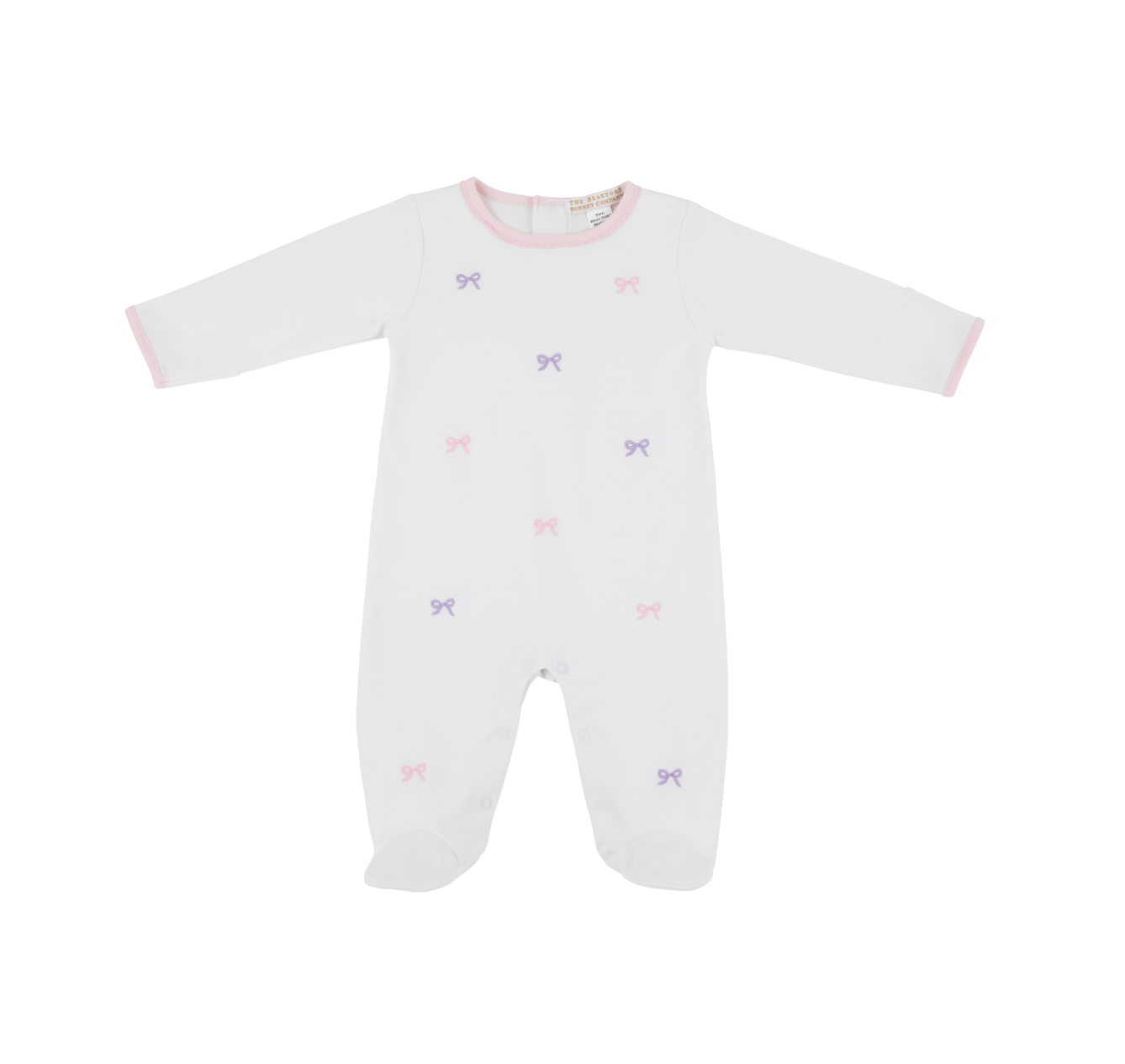 TBBC: Rock Me Romper- Embroidery - Worth Ave White/Pink and Purple Bows