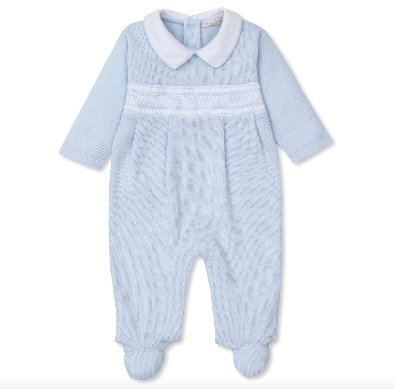 KISSY KISSY:  PUNTO INGLES SMOCKED FOOTIE BLUE