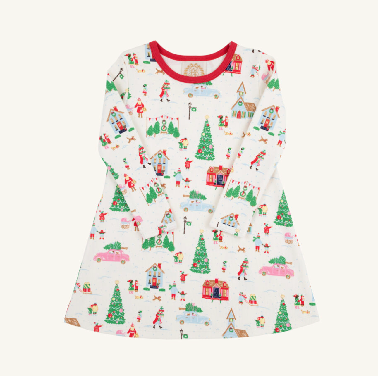 TBBC: Long Sleeve Polly Play Dress - Make the Season Bright/Richmond Red