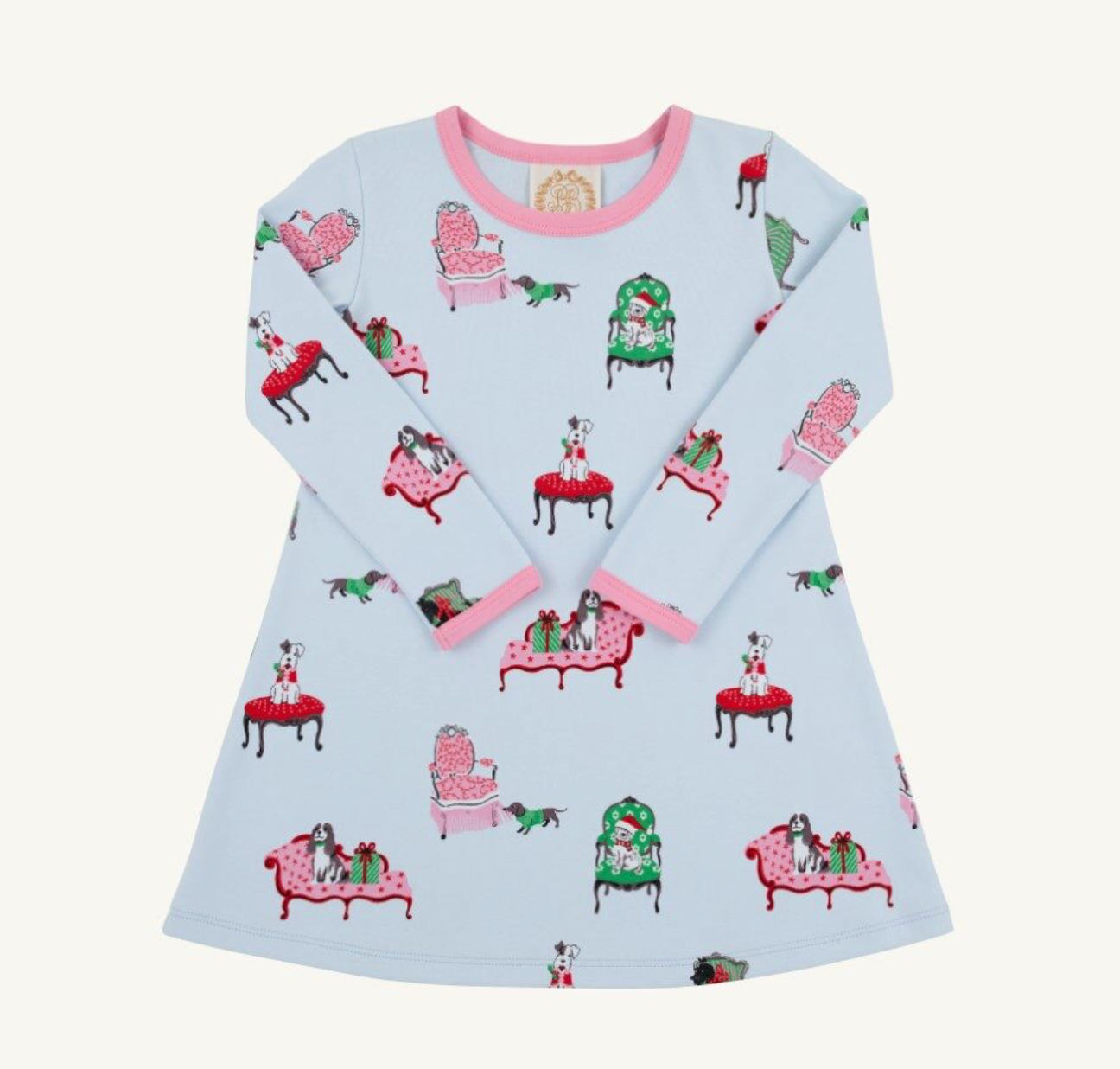TBBC: Long Sleeve Polly Play Dress - Paw-recious/Hamptons Hot Pink