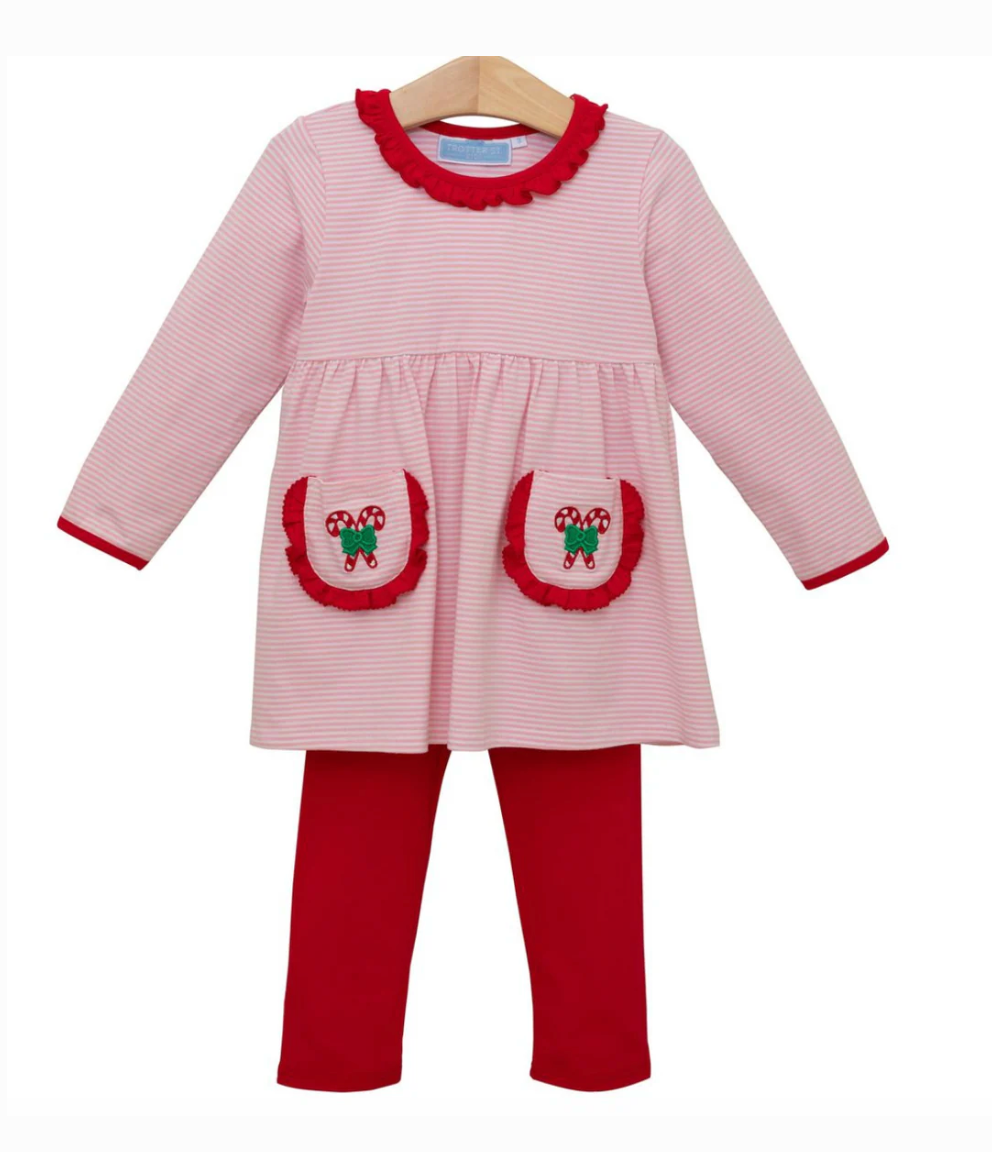 Trotter Street: Candy Cane Embroidery Ruffle Pant Set