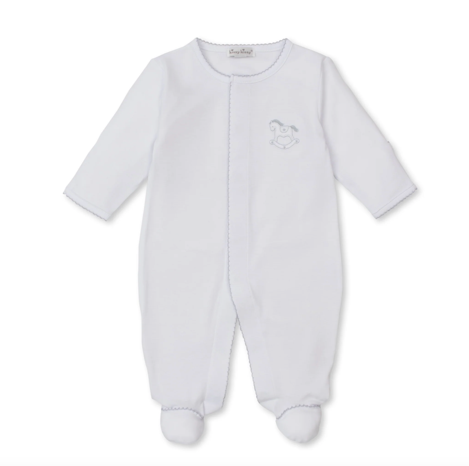 Kissy Kissy: Rocking Horse Footie- White/Silver