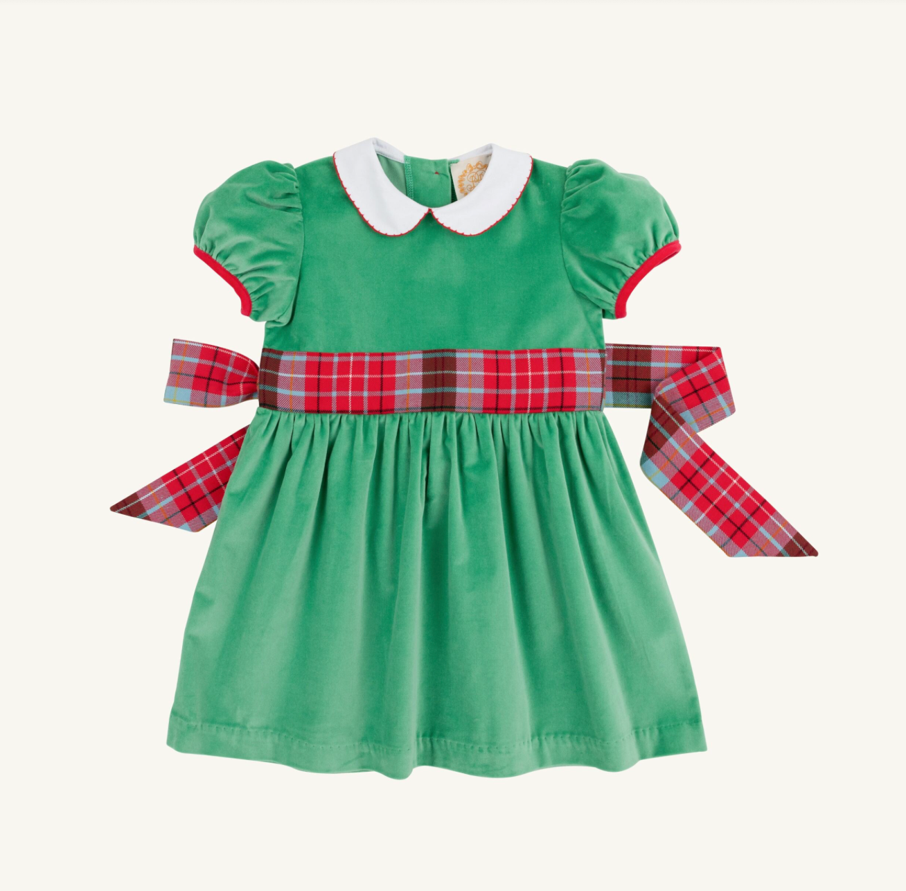 TBBC: Cindy Lou Sash Dress-velveteen - Kiawah Kelly Green/Worth Ave White/Wilson Pier Plaid/Richmond Red
