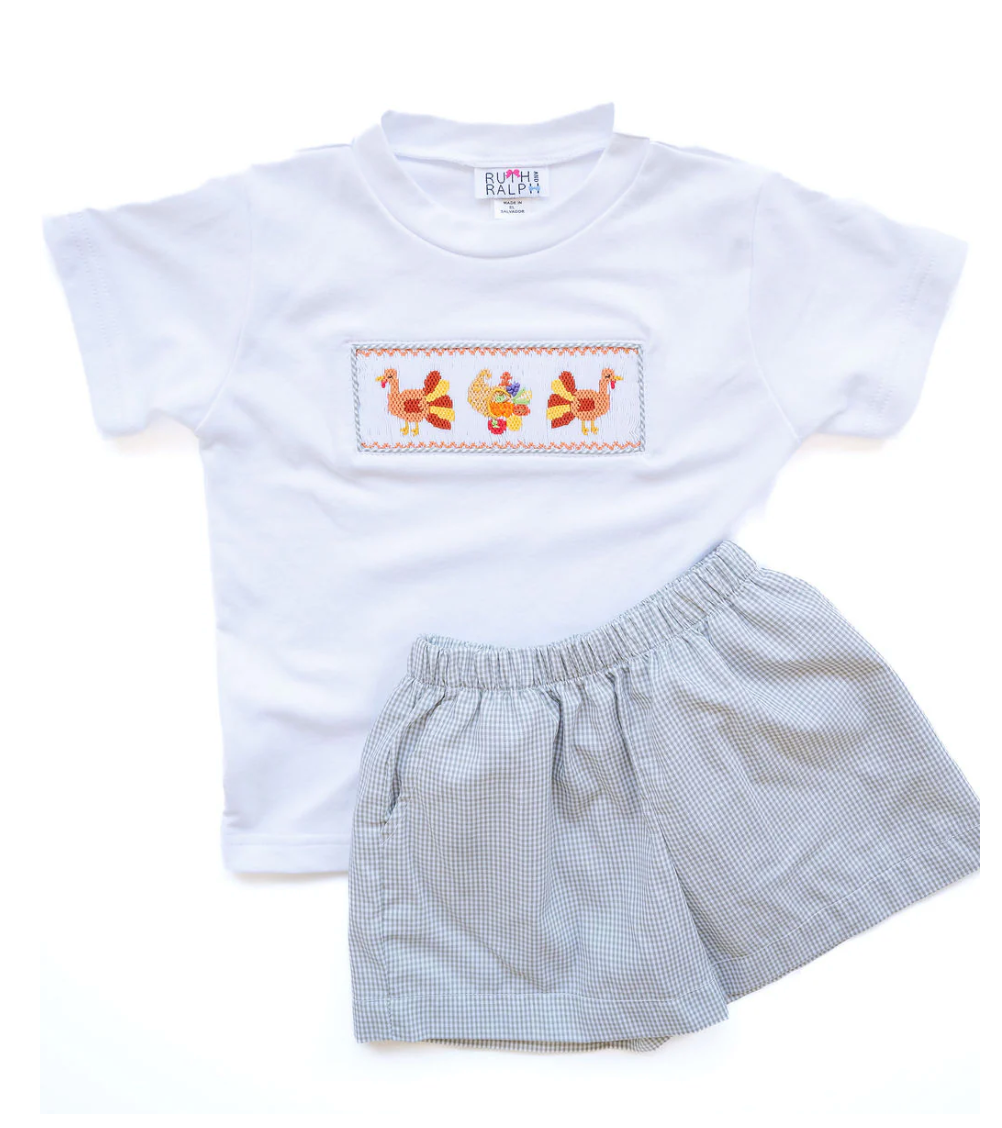 Ruth & Ralph: Thanksgiving Smocked Beau T-Shirt/Shorts Set