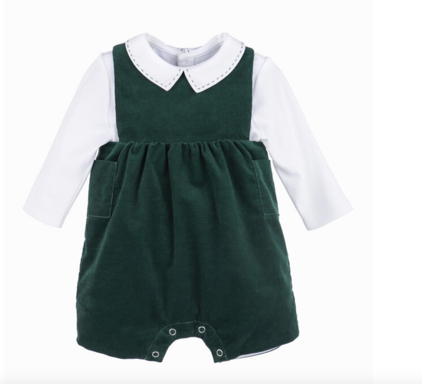 Sophie & Lucas:  GREEN HOLLY JOLLY VELVET BOY OVERALL