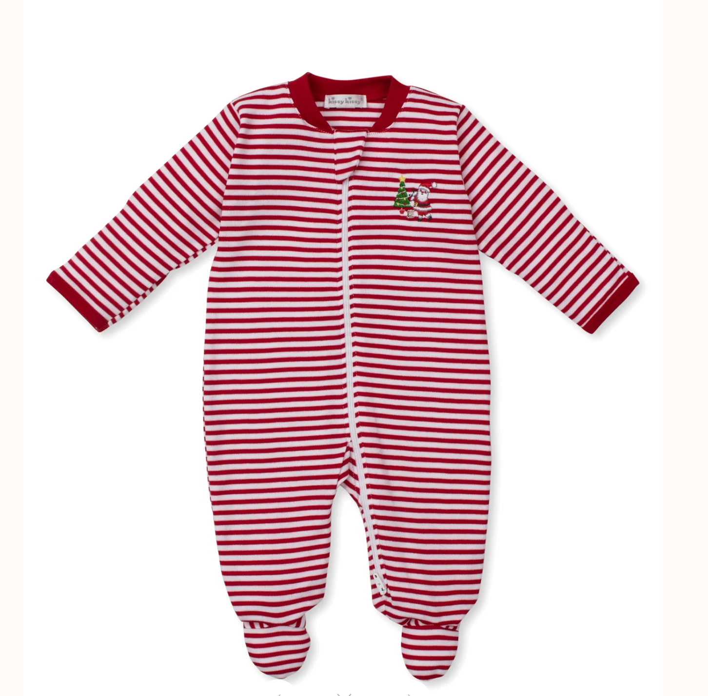 Kissy Kissy: Christmas Capers Stripe Zip Footie