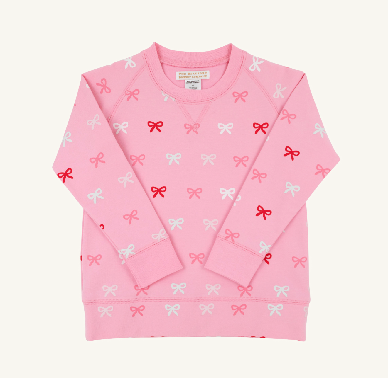TBBC: Cassidy Comfy Crewneck Girlft - Bitty Bows/Hamptons Hot Pink