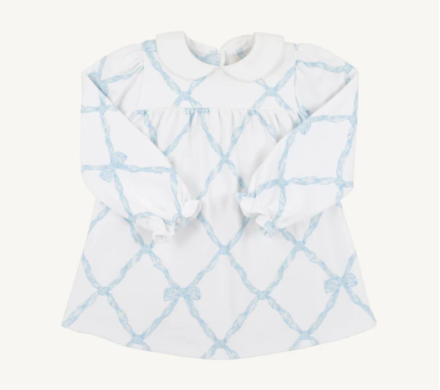 TBBC: Long Sleeve Holly Day Dress - Belle Meade Bow (Buckhead Blue) with Worth Avenue White