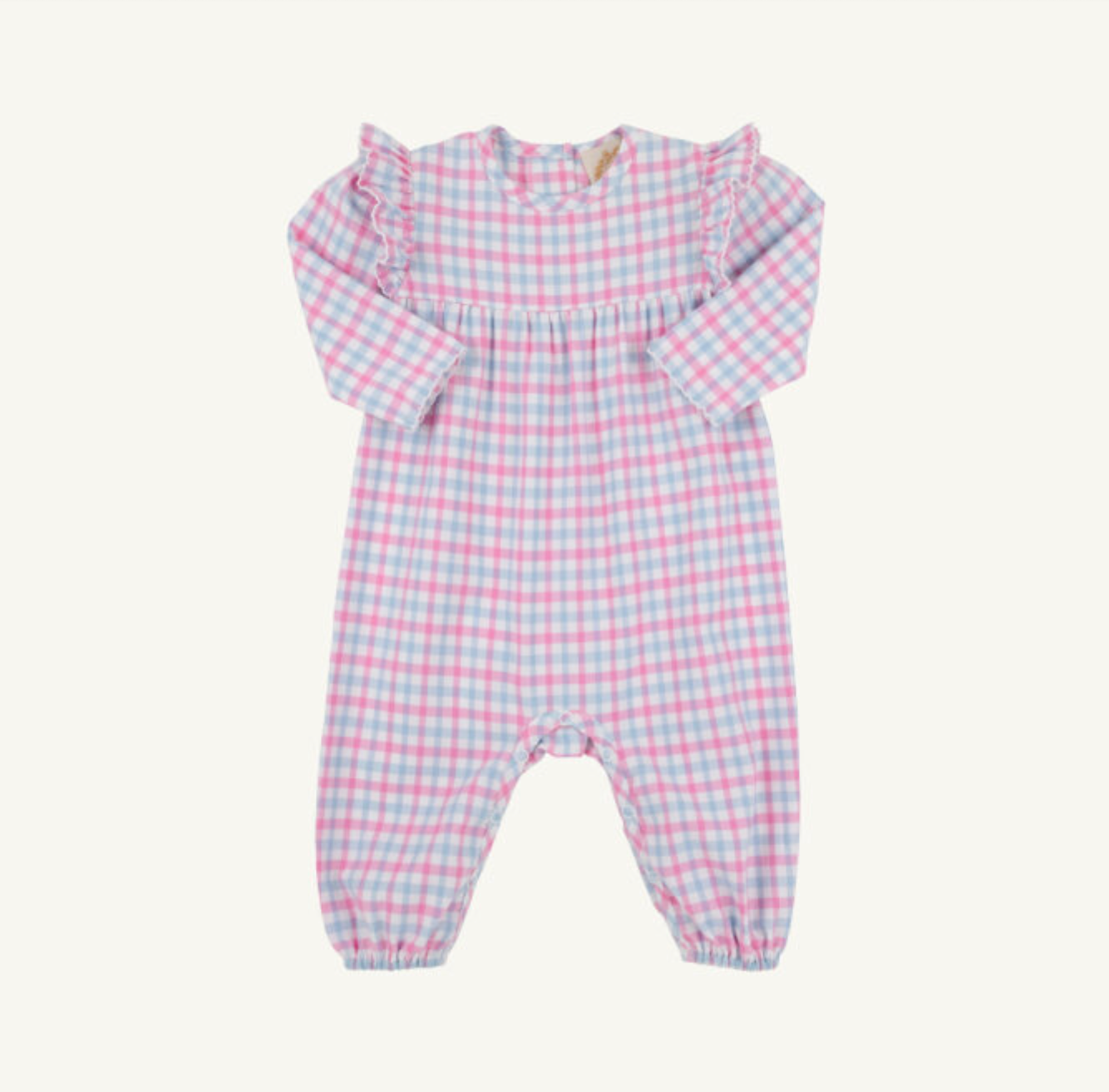 TBBC: Leigh Ann Angel Sleeve Romper - Barrington Blue and Hamptons Hot Pink Gingham