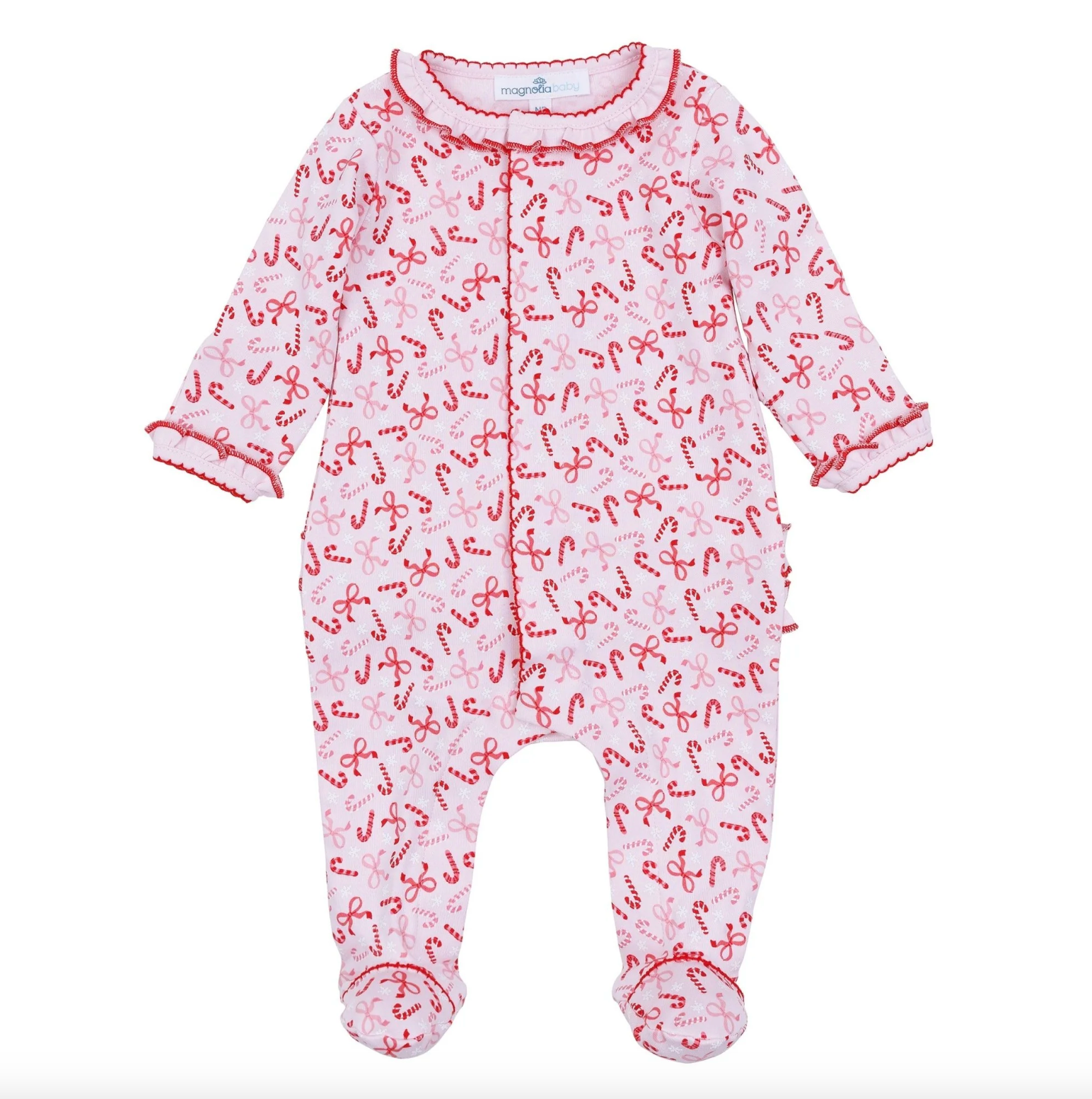 Magnolia Baby: Candy Cane Lane Print Ruffle Footie