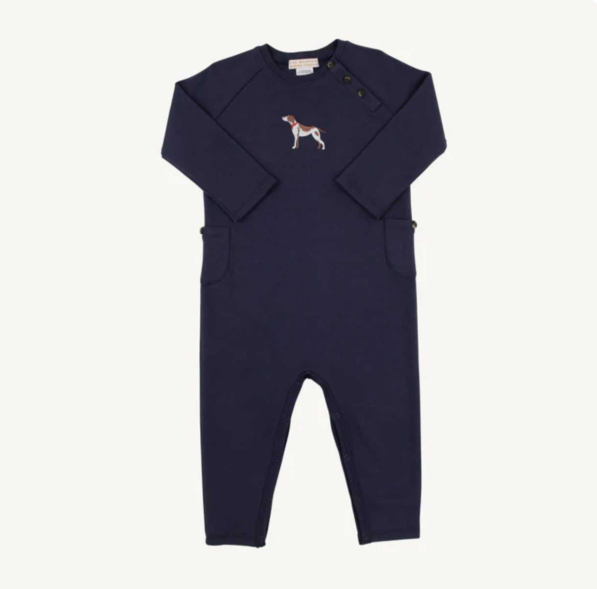 TBBC: Rayburn Romper -  Nantucket Navy with Dog Embroidery