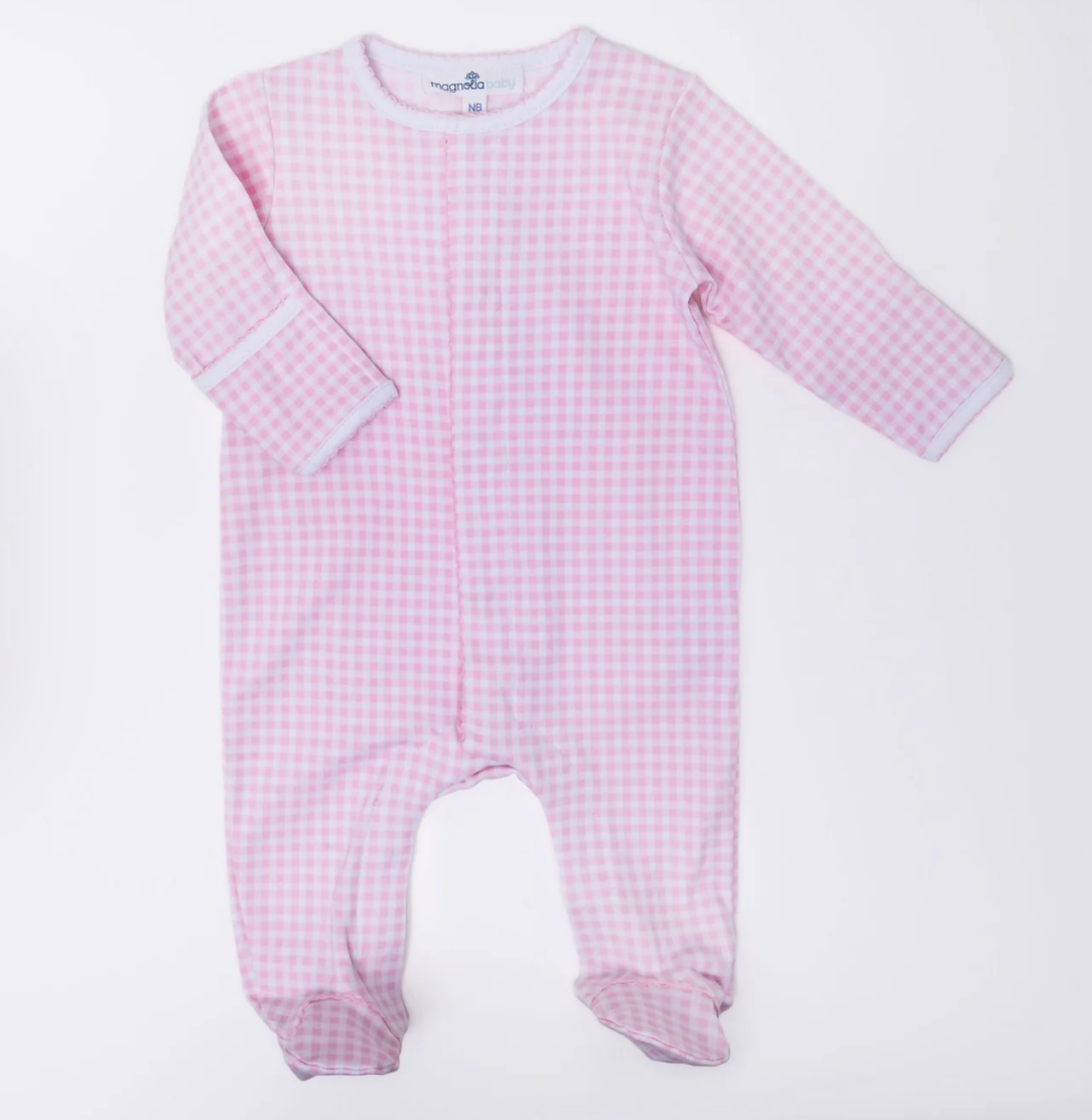 MAGNOLIA BABY:  Mini Checks Zipper Footie - Pink