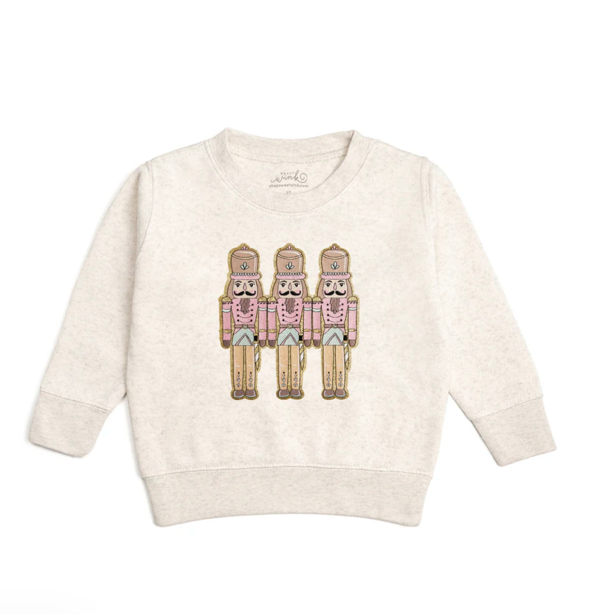 Sweet Wink: Pastel Nutcracker Patch Christmas Sweatshirt - Natural