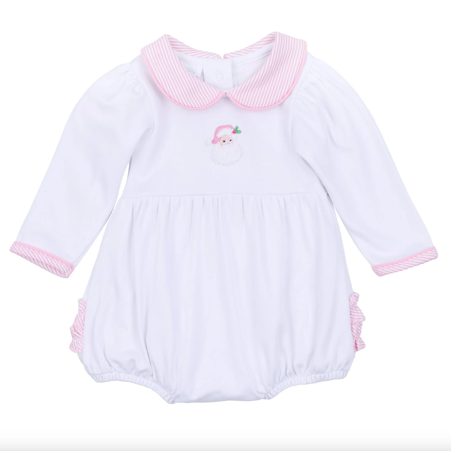 Magnolia Baby:   Santa Baby Collared Long Sleeve Bubble - Pink