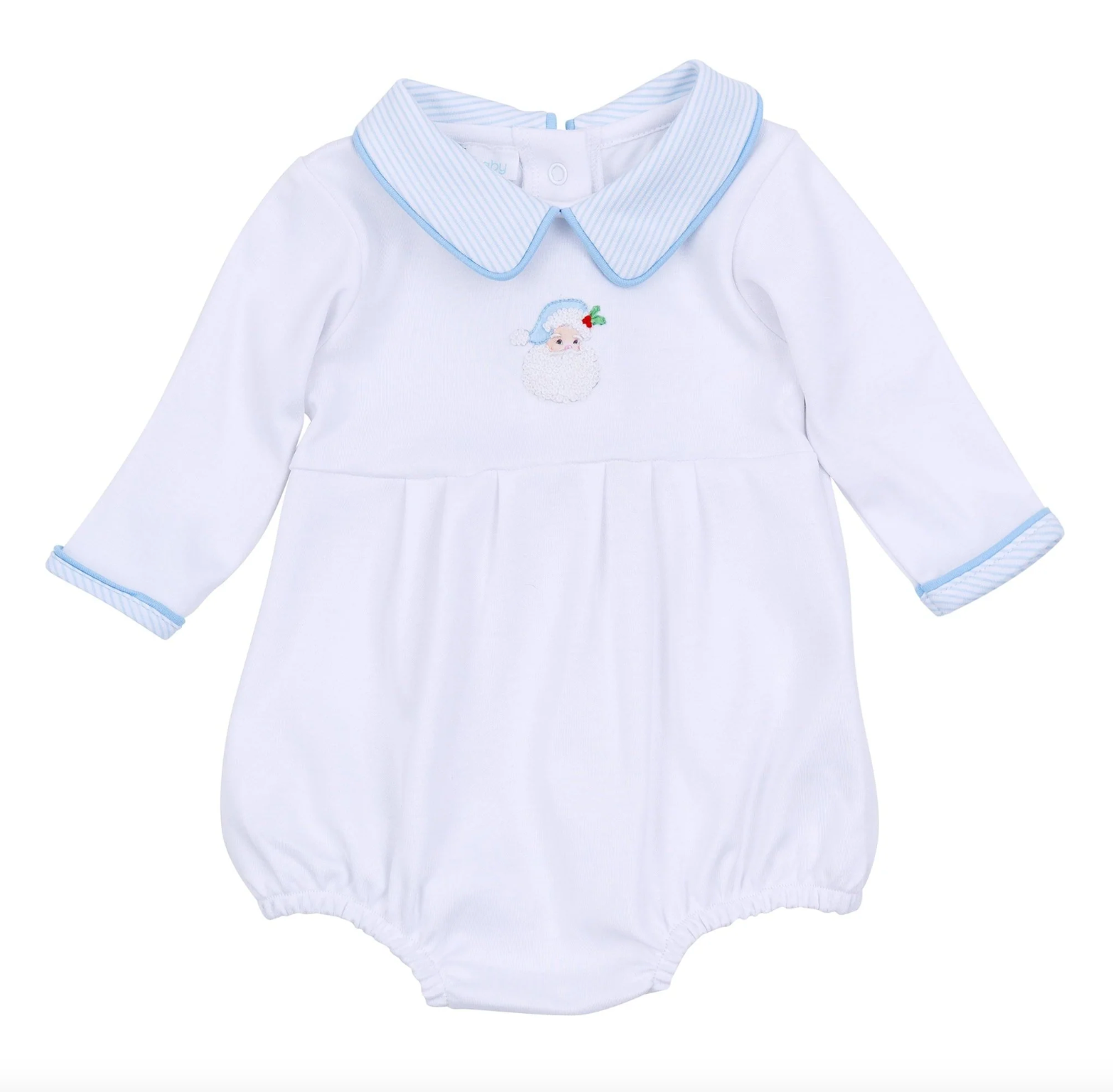 Magnolia Baby:  Santa Baby Collared Long Sleeve Bubble - Light Blue