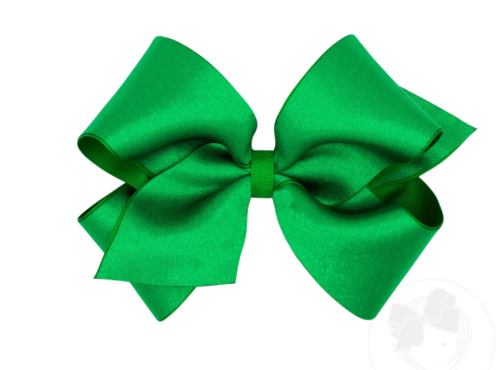 Wee Ones: Crepe Satin with Grosgrain Underlay Hair Bow -  Green