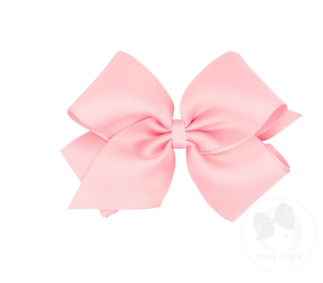 Wee Ones: Crepe Satin with Grosgrain Underlay Hair Bow - Light Pink