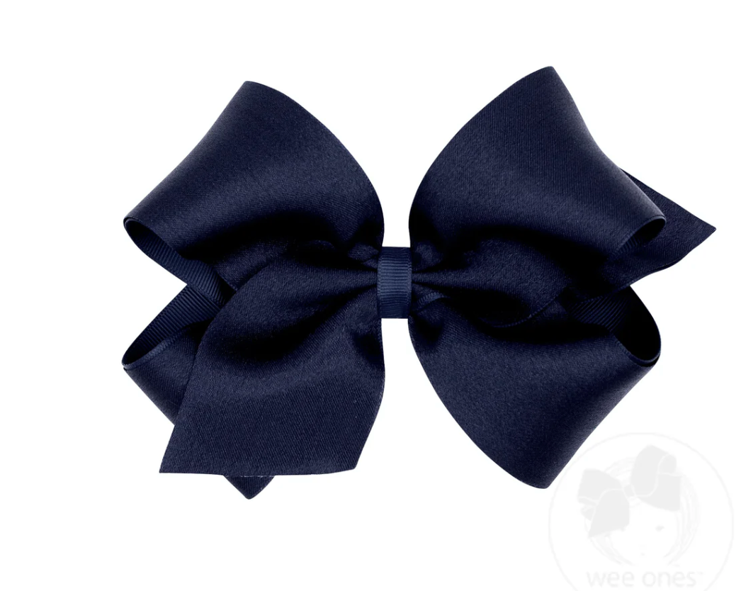 Wee Ones: Crepe Satin with Grosgrain Underlay Hair Bow - Pea Coat