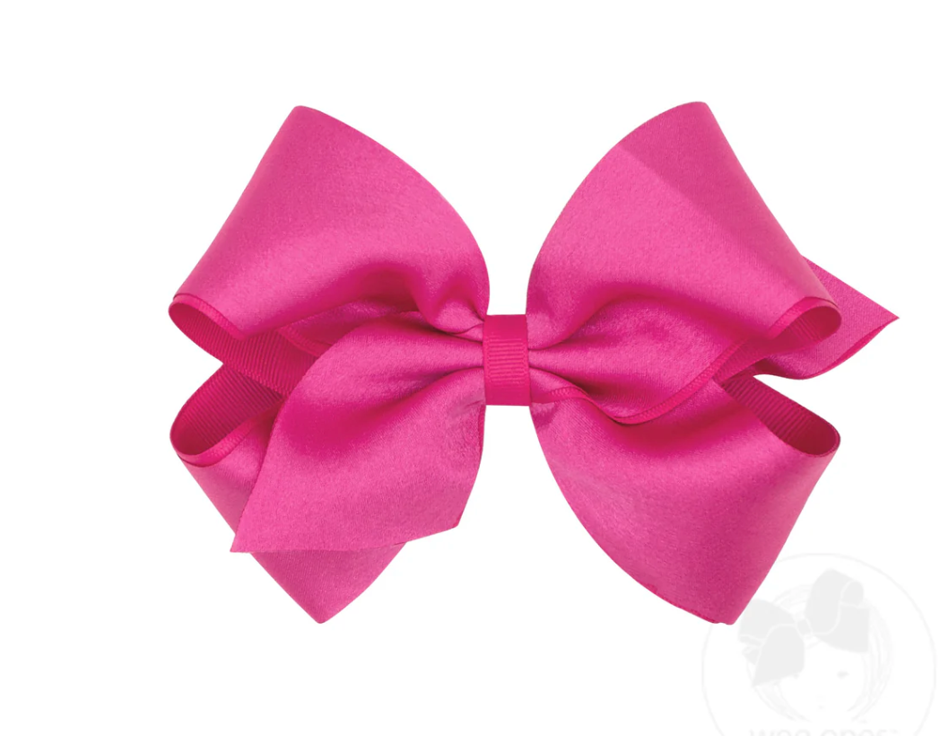 Wee Ones: Crepe Satin with Grosgrain Underlay Hair Bow- Shocking Pink
