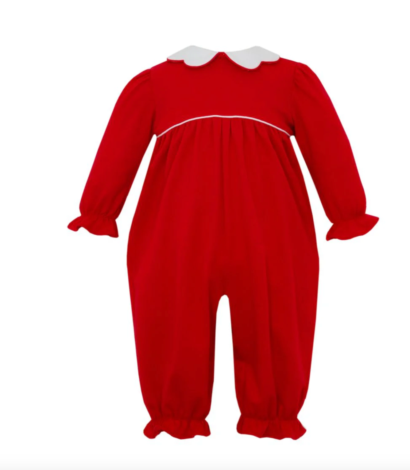 Petit Bebe - Red knit girls romper w/scalloped collar