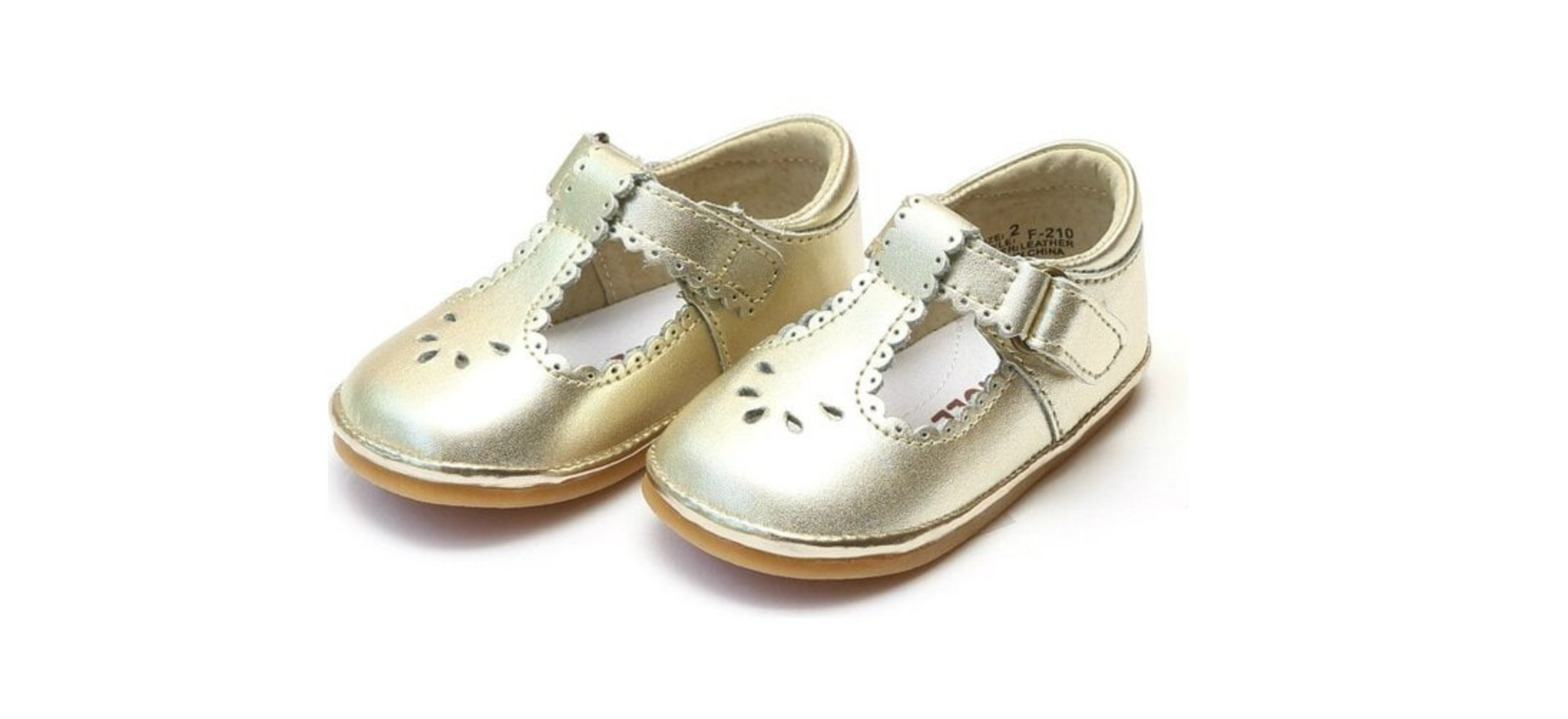 Angel Shoes:  Baby Dottie Scalloped T-Strap Metallic Mary Jane, Gold
