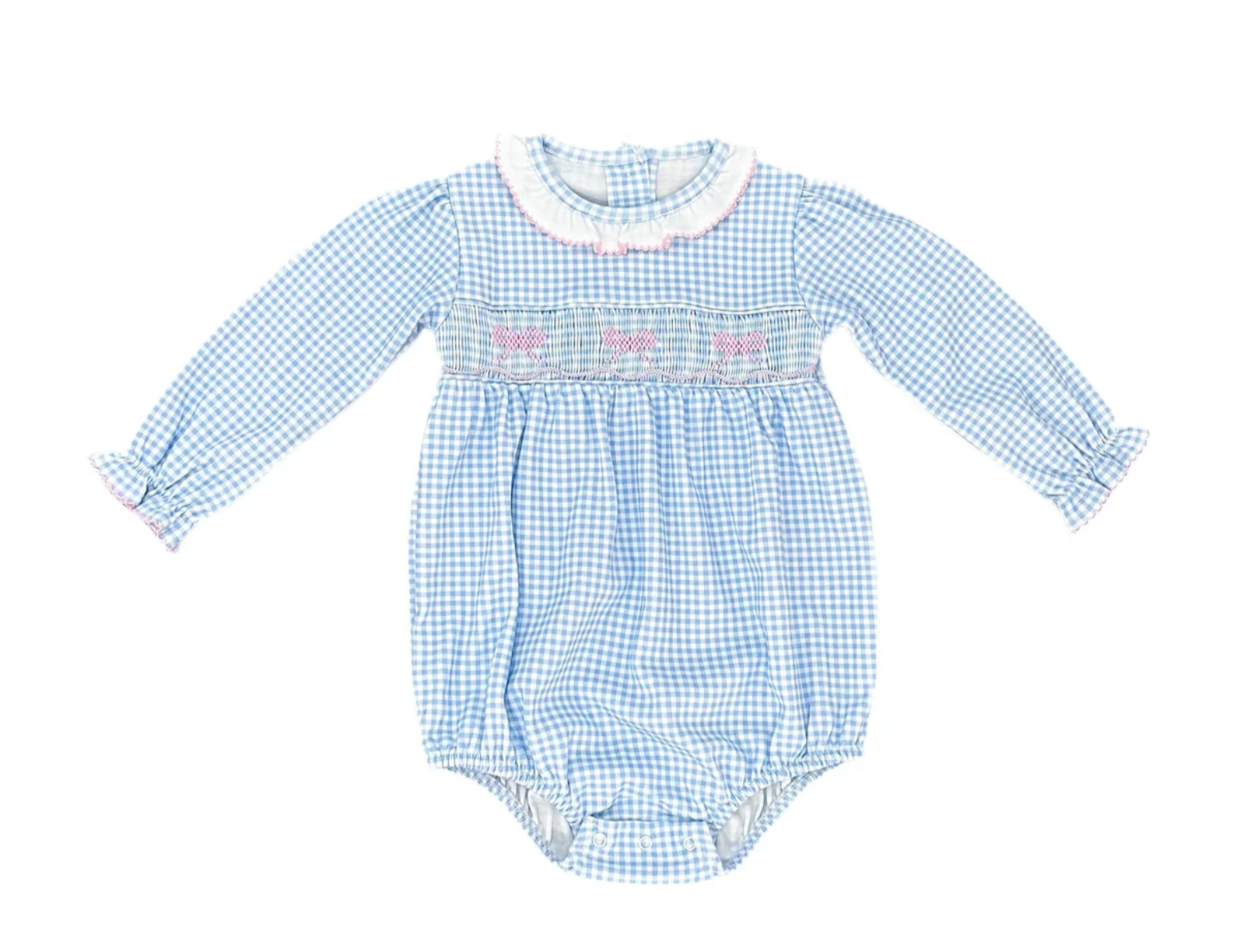 James & Lottie: Sara Long Sleeve Bubble - Smocked Bow