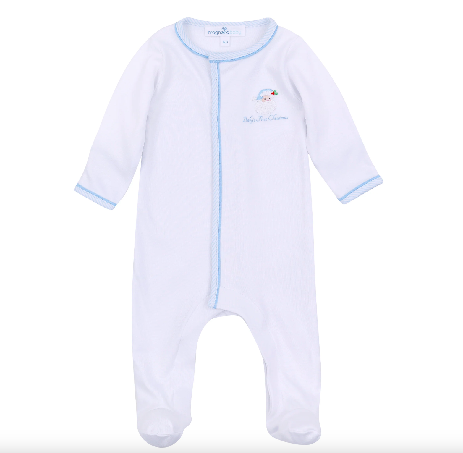 Magnolia Baby: Santa Baby Emb Baby's First Christmas Footie- Light Blue