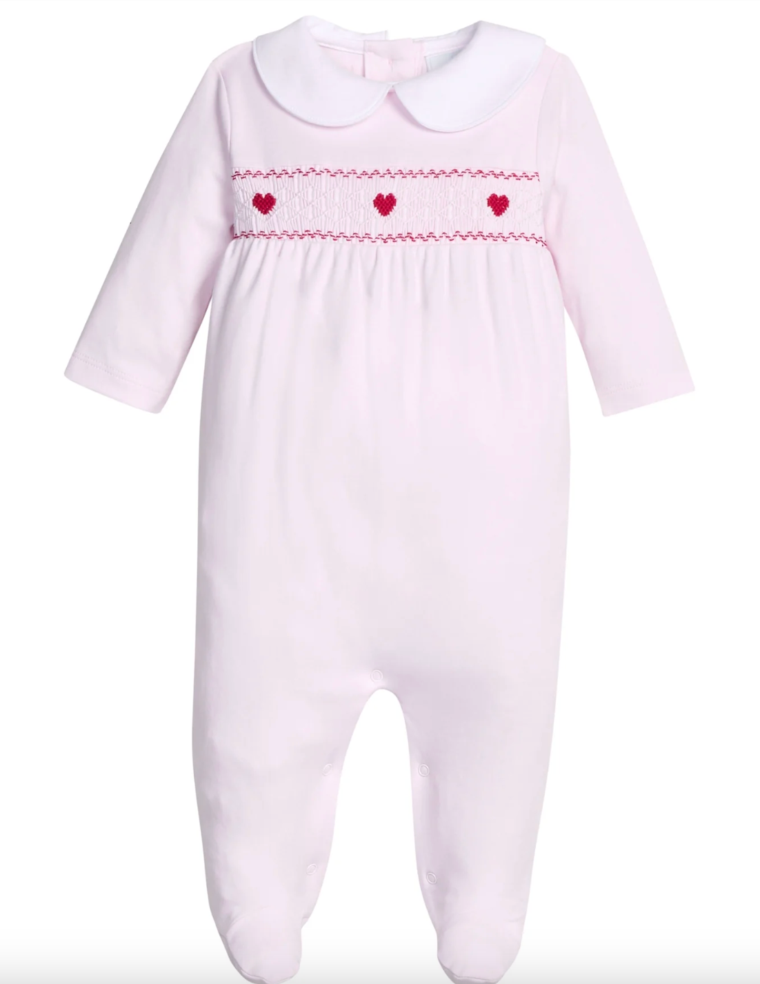 Little English: Smocked Hearts Footie Pink