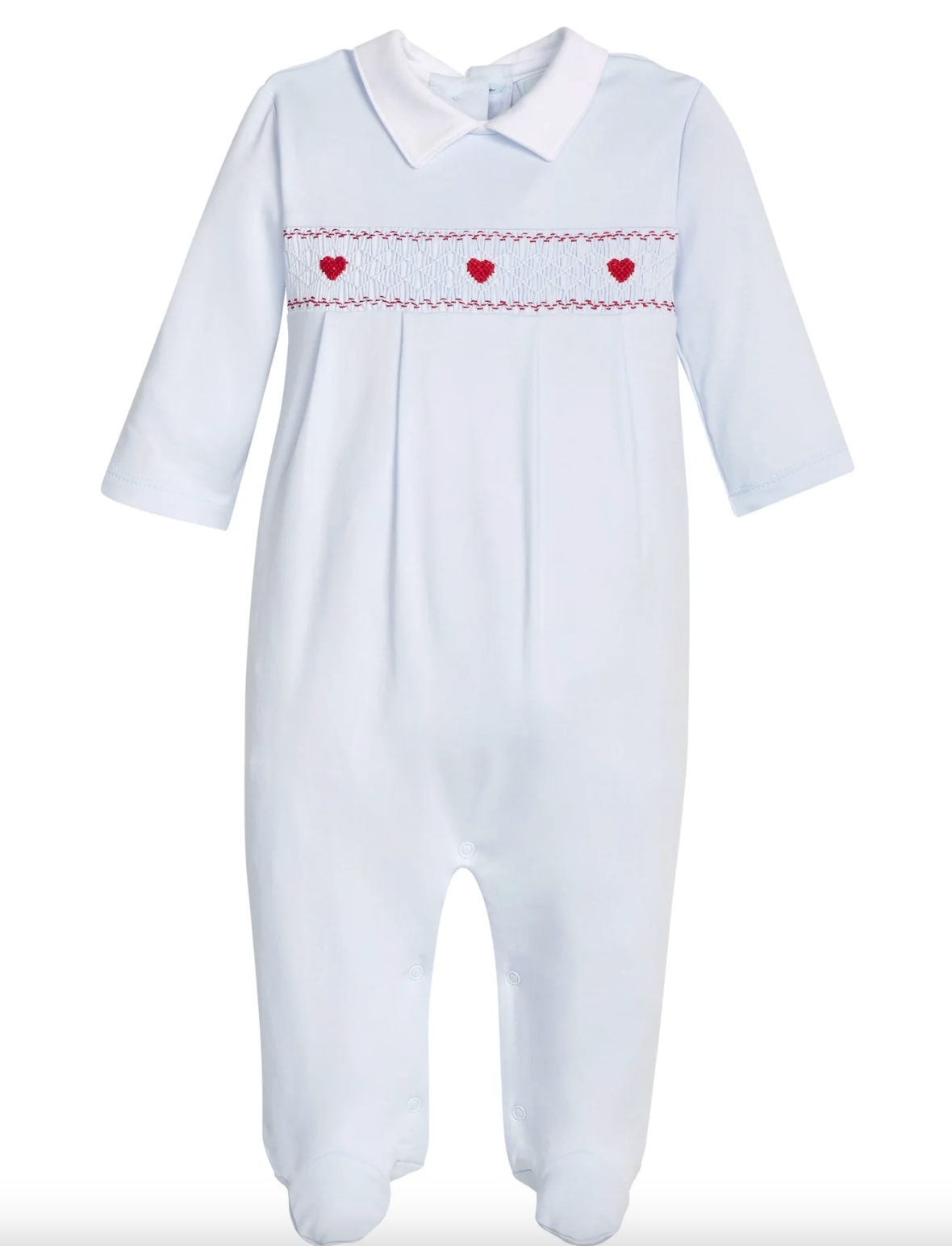 Little English: Smocked Hearts Footie Blue