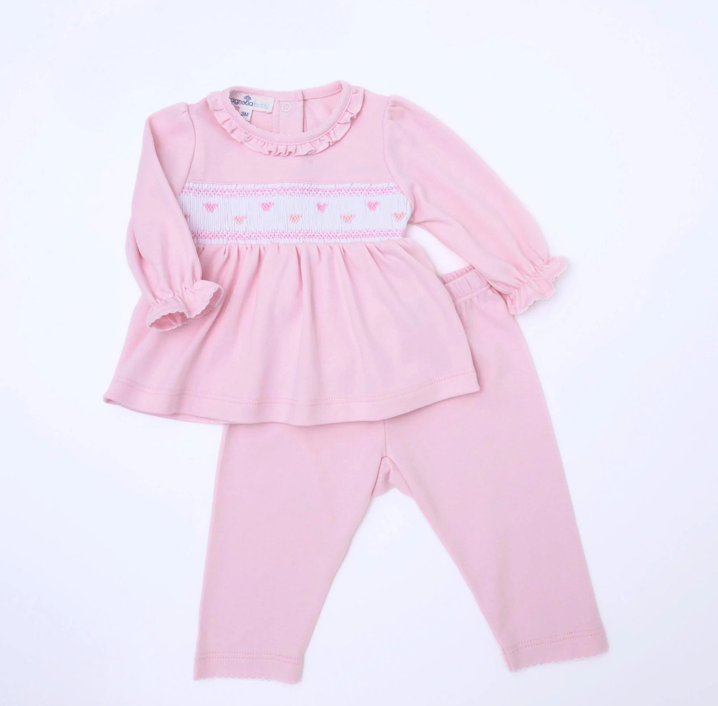Magnolia Baby: Valentine's Classics Smocked 2pc Pant Set | Pink