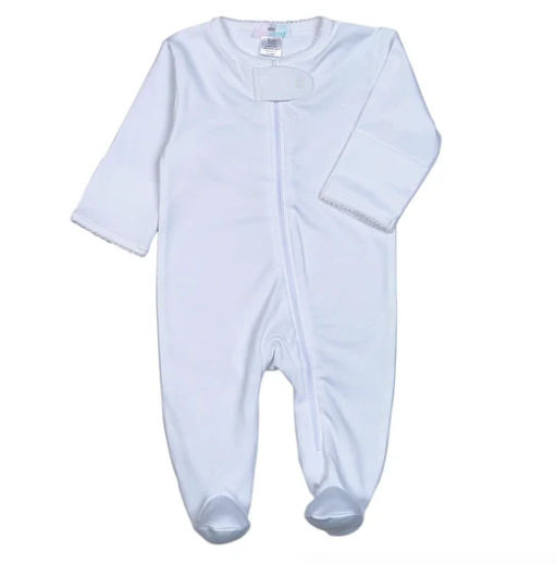 Baby Loren: White Pima Zipper White Picot Trim