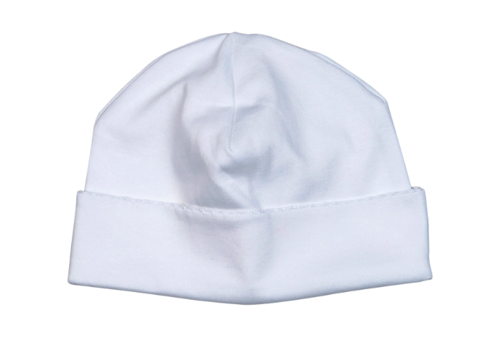 Baby Loren: WHITE PIMA BEANIE WHITE TRIM