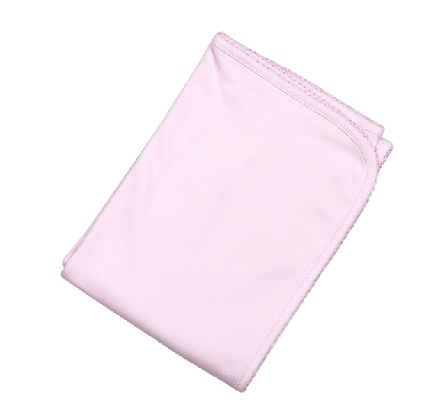 Baby Loren: Pink Receiving Blanket Pink Picot Trim 28"x 29"