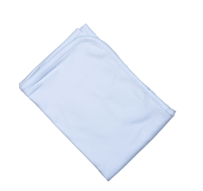 Baby Loren: Blue Receiving Blanket Blue Picot Trim 28"x 29"