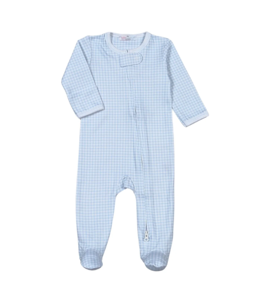 Baby Loren: Blue Gingham Zipper footie